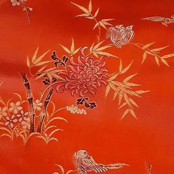 SOLD Vintage Chinoiserie Silky Brocade Fabric - Picture 2 of 8
